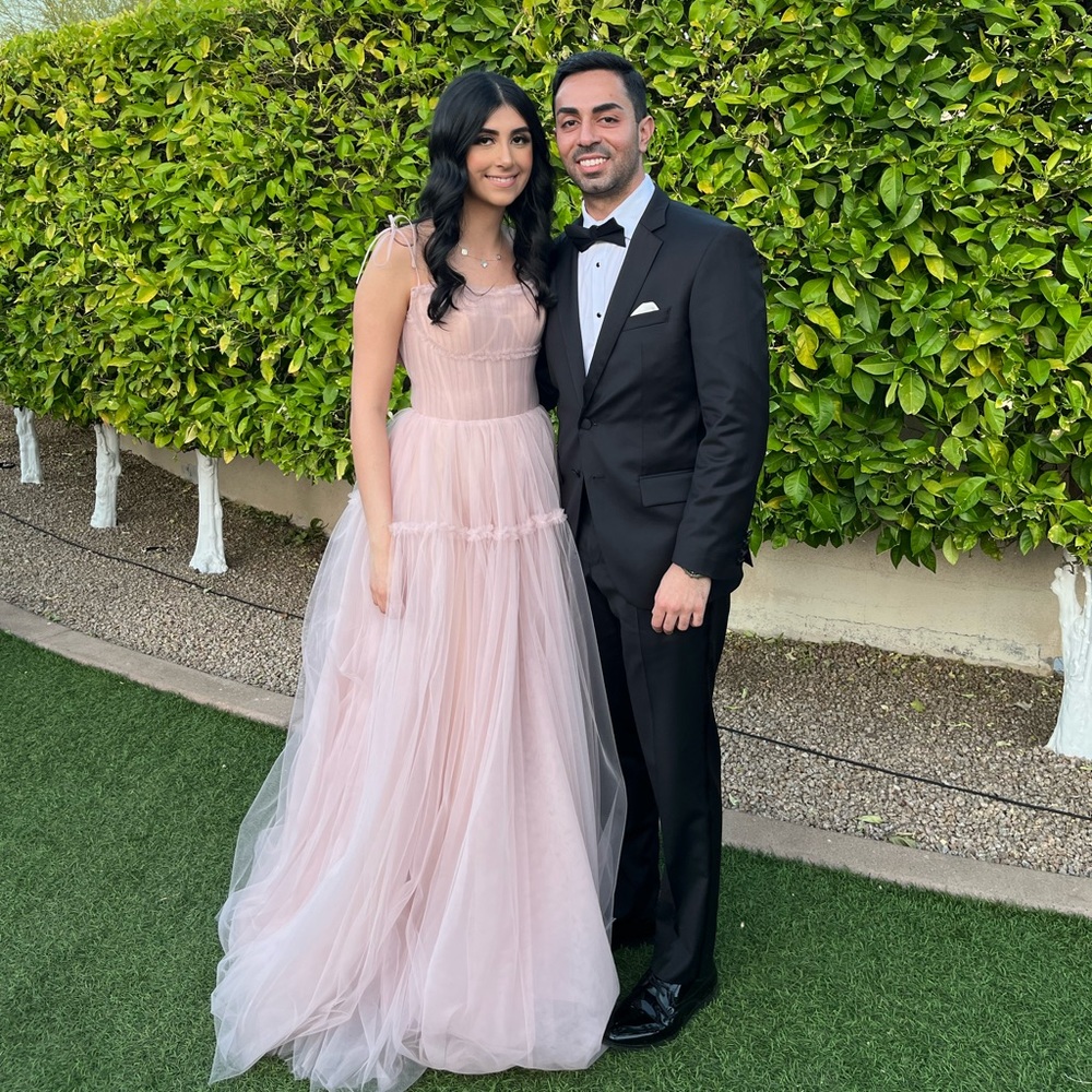 Blush pink full length tulle gown, size XS!